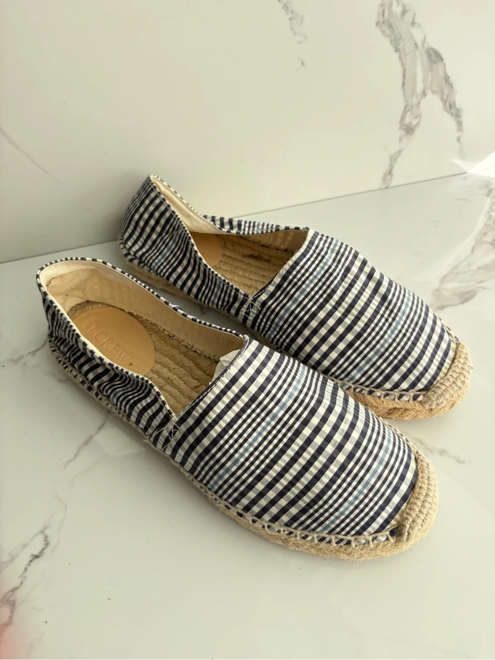 J. Crew sz 7 Classic Striped Plaid Espadrilles Jute made in Spain